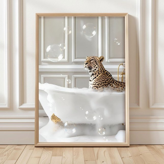 Maximalist Leopard im Badewanne-Druck, Leopard Pos Poster (Von Creator hochgeladen)