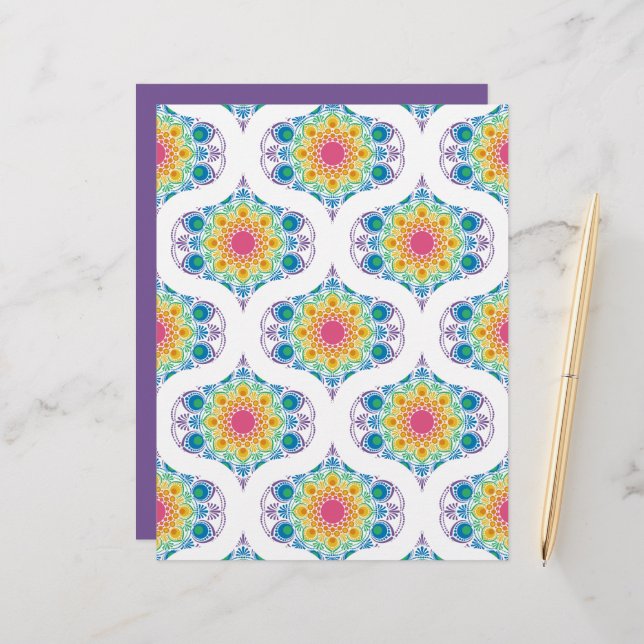 Maximalist Rainbow Floral Fountain 70er Ogee (Vorderseite/Rückseite Beispiel)