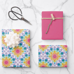 Maximalist Rainbow Floral Fountain Geschenkpapier Set