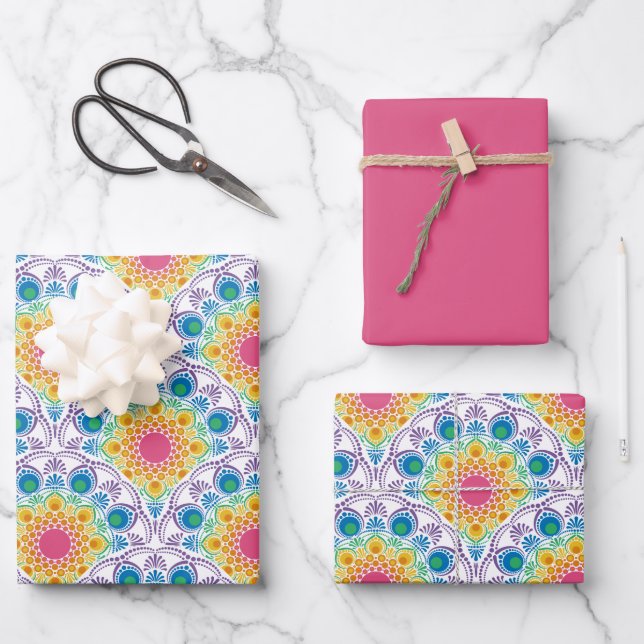 Maximalist Rainbow Floral Fountain Geschenkpapier Set (Vorderseite)