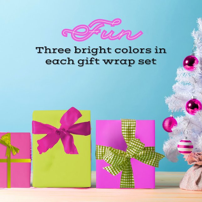 Maximalist Solid Fuchsia Bright Green Hot Pink Geschenkpapier Set (Bright hot pink, pear green, and fuchsia gift wrap set)