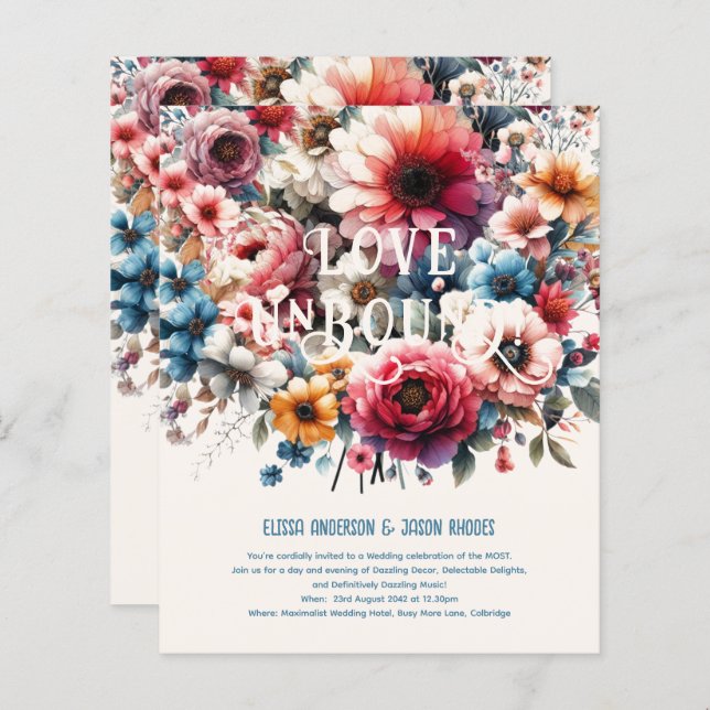 Maximalist Wedding Einladungen Blumenthema GOLD (Vorne/Hinten)