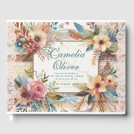 Maximalist Wedding Vintag Floral Aquamarin Gästebuch