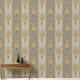Maximalist Wheat and Blätter Pattern - Greige Beig Tapete