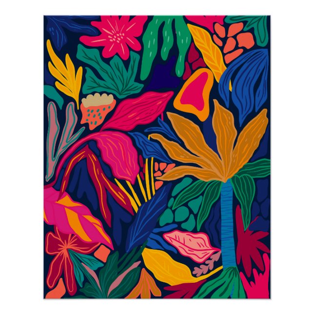 Maximalistisch leuchtend bunt blumengeschmückte Wa Poster (Vorderseite)