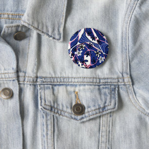Maximalistische Blumen-Neuro-Kunst - Blau Pink Wei Button