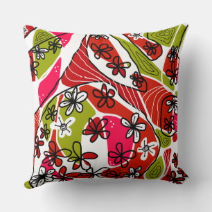 Maximalistische Blumen-Neuro-Kunst - Rot Grün Weiß Kissen