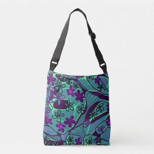 Maximalistische Blumen-Neuro-Kunst - Türkis Lila S Tragetaschen Mit Langen Trägern