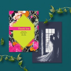 Maximalistische Marbled Floral Modern Wedding Dankeskarte