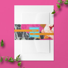 Maximalistische moderne marbelierte Blumenhochzeit Einladungsbanderole