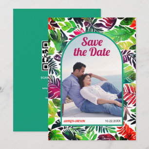 Maximalistische tropische Blätter boho arch Save t The Date