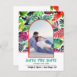 Maximalistische tropische Blätter Save the Date Postkarte