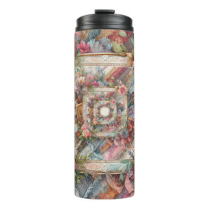 Maximalistische Vintage-Decoupage Thermosbecher