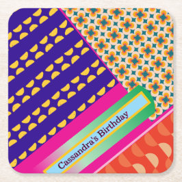 Maximalistische Wiederholung von Mustern zum Gebur Rechteckiger Pappuntersetzer