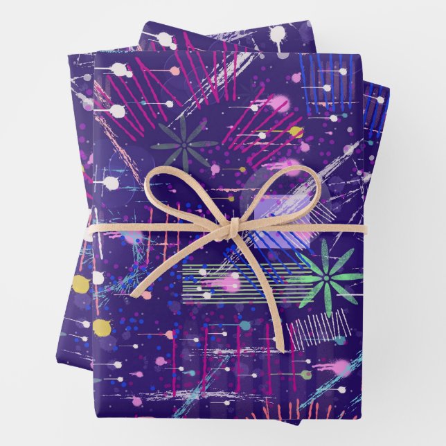Maximalistischer Abstrakt auf Lila Geschenkpapier Set (Beispiel)