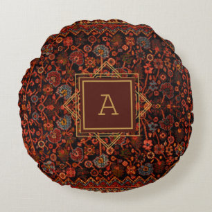 Maximalistischer Dekor Monogramm Muster Teppich Vi Rundes Kissen