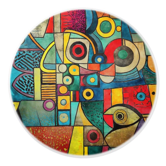 Maximalistischer, geometrischer Dekorschloss Keramikknauf (Vorderseite)