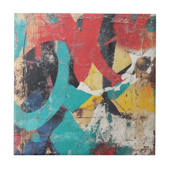 Maximalistischer Graffiti mit roten gelben blauen  Fliese (Vorderseite)