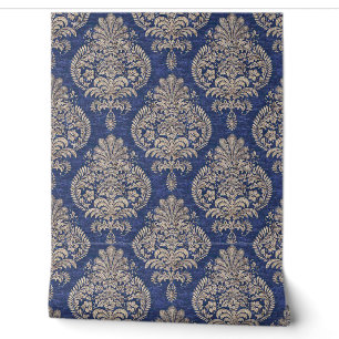 Maximalistischer Juwel- und Feder-Blau-Grau-Oliv Tapete