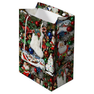 Maximalistischer Retro-Weihnachtscollage Mittlere Geschenktüte