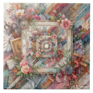 Maximalistischer Vintage-Decoupage Fliese