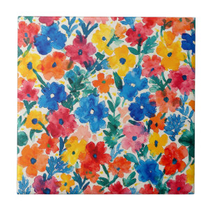Maximalistisches florales Wasserfarbenmuster Fliese