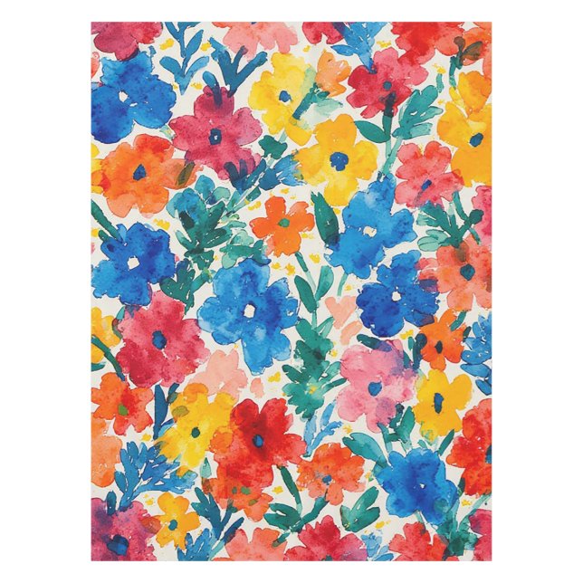 Maximalistisches florales Wasserfarbmuster Tischdecke (Vorderseite)