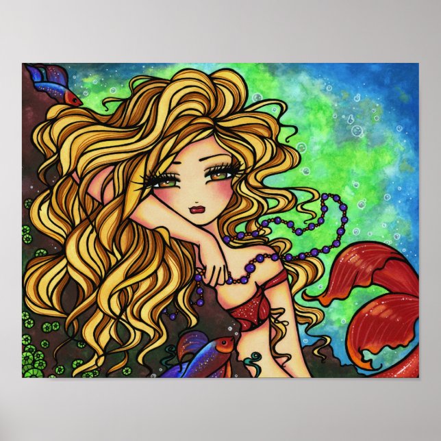 "Maxine" Meerjungfrau Beta Fish Fantasy Fairy Art Poster (Vorne)