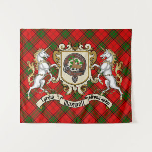 Maxwell Clan Abzeichen & Unicorns w/Tartan  Wandteppich