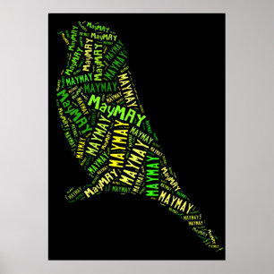 May Bird Word Cloud Black Green Typografy Poster