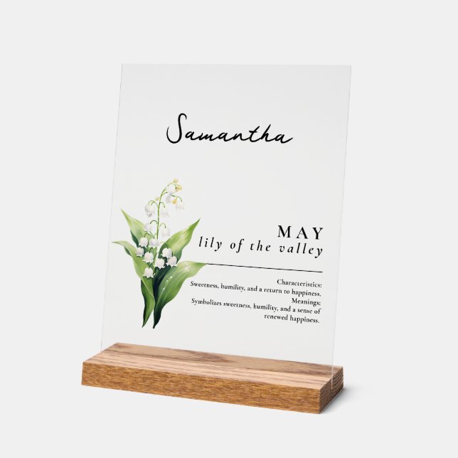 May Birth Month Blume Lily Personalisiert Acrylschild (Winkel)