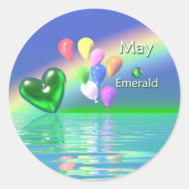 May Birthday Emerald Heart Runder Aufkleber (Vorderseite)
