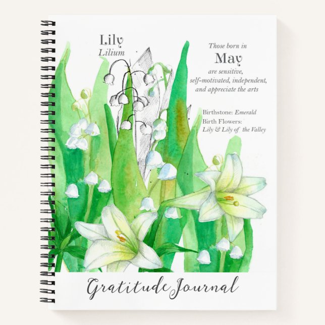 May Birthday Lily of the Valley Dankeszeitschrift Notizbuch (Vorderseite)