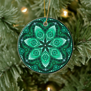 May Birthstone Emerald Mandala Ornament