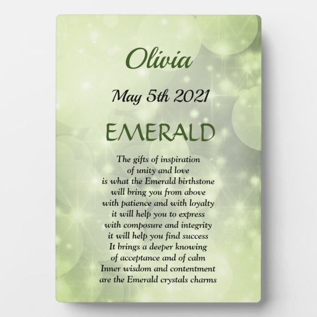 May Birthstone Emerald Tabletop Plaque mit Easel Fotoplatte (Vorderseite)