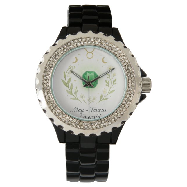 May Birthstone Watch – Elegant Emerald Energy Desi Armbanduhr (Vorderseite)