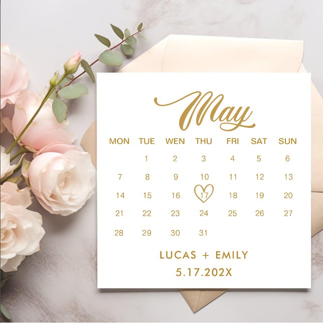 May Calendar Gold Wedding Serviette (Von Creator hochgeladen)