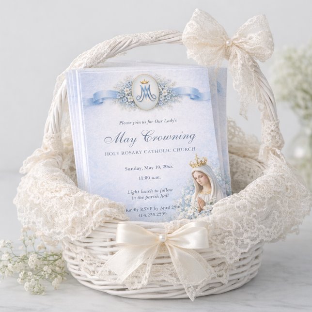 May Crowning Blessed Mary Blue Floral Einladung (Von Creator hochgeladen)