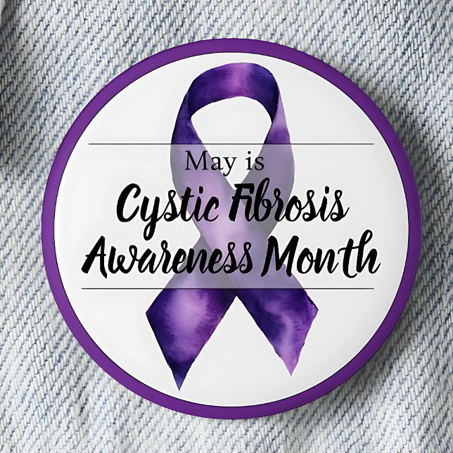 May Cystic Fibrosis Awareness Montag Button (Purple ribbon May Cystic Fibrosis Awareness Month pinback button.)
