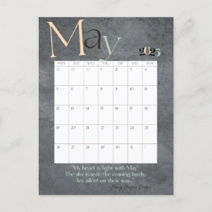 May Gray Modern Monthly Calendar 2025 Postkarte