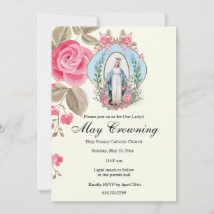 May Kroning Jungfrau Mary Scripture Pink Rose  Einladung