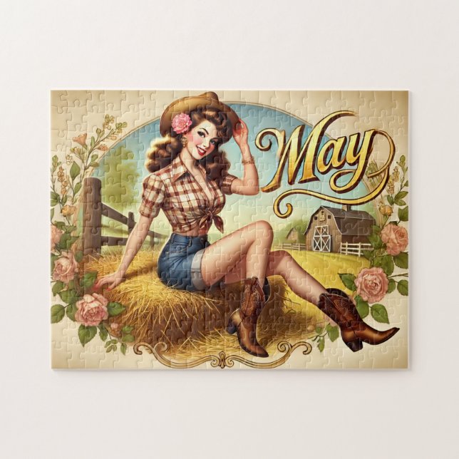 May Retro Country Cowgirl Western Pin-Up  Puzzle (Horizontal)