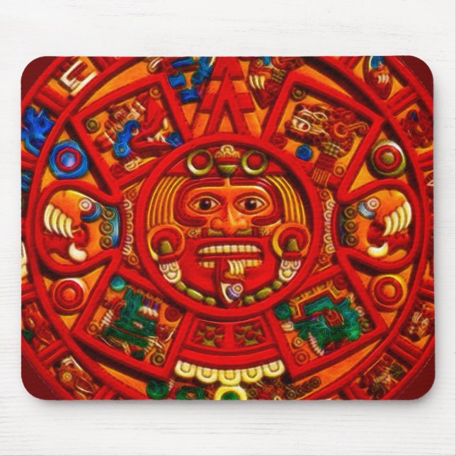 Maya-Aztec Sakrale Sonnenkalender Kunst Mousepad (Vorne)