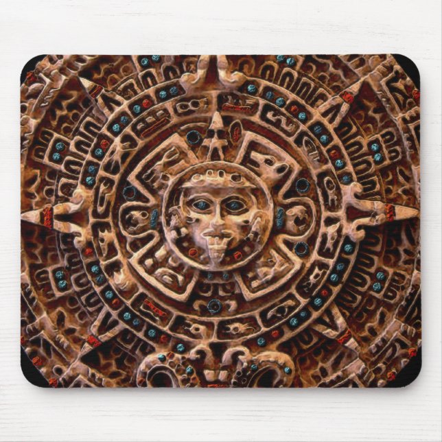 Maya-Aztec Sakrale Sonnenkalender Kunst Mousepad (Vorne)
