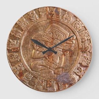 Maya Carved Metal-Effekt Aztec Mexican History Große Wanduhr