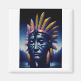 Maya Chieftain mit Hügeln im Hintergrund Magnet