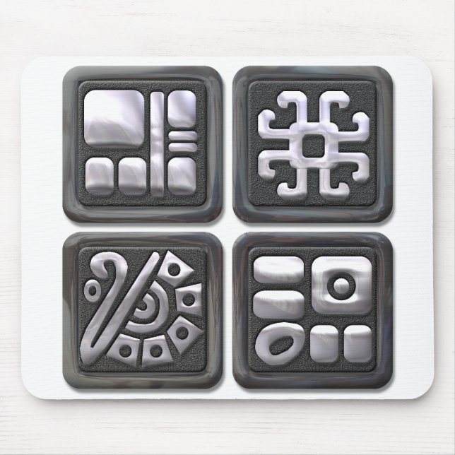 Maya-Glyphen, schwarz und silber Mousepad (Vorne)