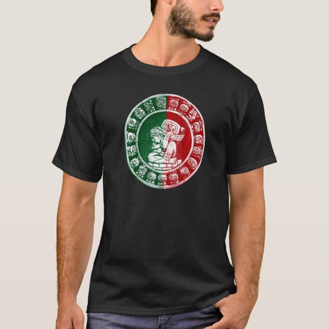 Maya Haab Calendar Mexikanische Flagge T-Shirt (Vorderseite)