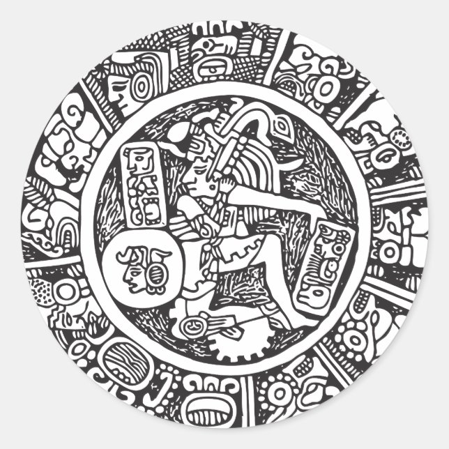 Maya-Kreis, mexikanische Hieroglyph(Maya) Runder Aufkleber (Vorderseite)