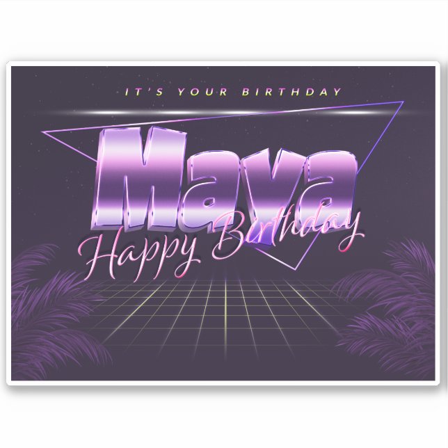 Maya Name Vorname lila retro Sticker Geburtstag (Vorderseite)